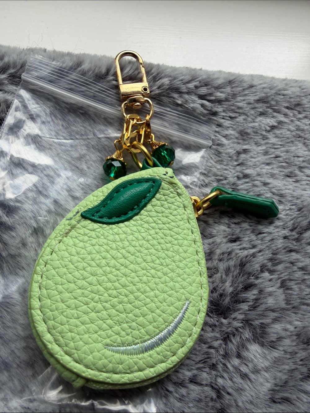 Green Pear-Shaped zipper Coin Pouch/bag charm.